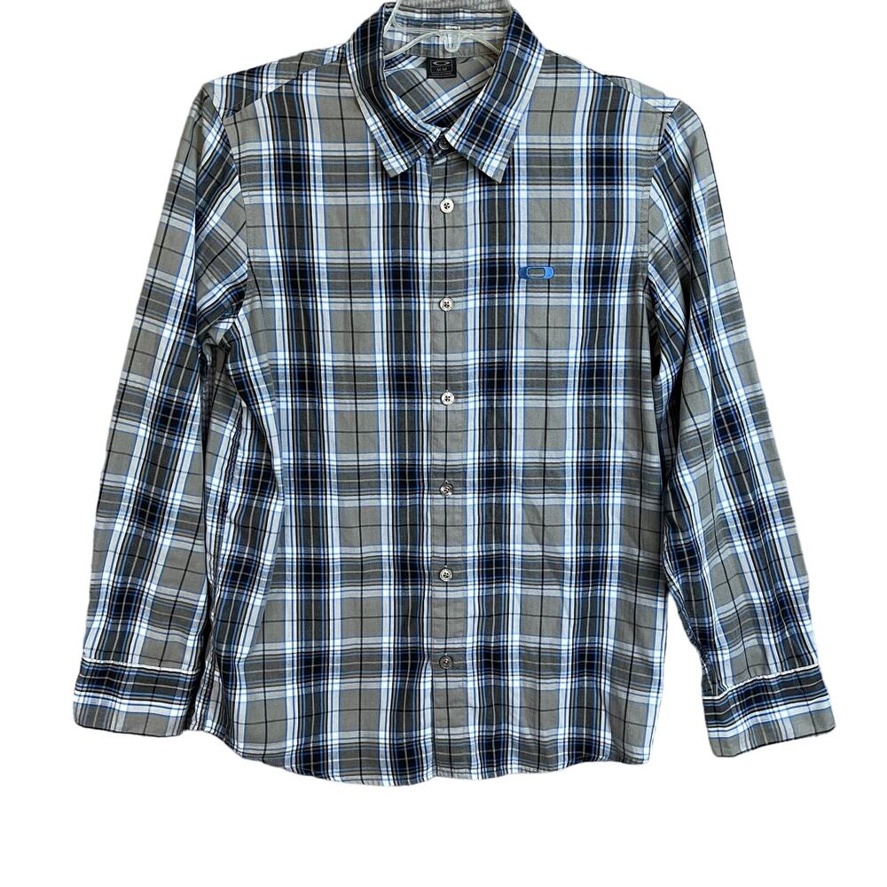 Button Down Shirt Mens Cotton Gorpcore Medium Grey Blue Plaid Oakley‎